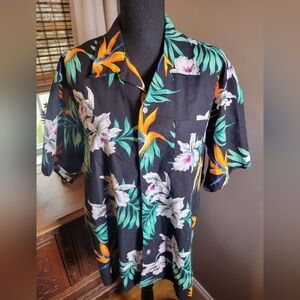 VINTAGE SCORPIO 100% COTTON DARK TROPICAL FLORAL SHIRT